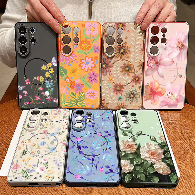 Magnetische Handyhülle mit Blumen- und Blattmuster für Samsung Galaxy S26 S25 Ultra Edge S24 S23 FE A57 A17 A56 A37 A16 A55 A36 A55 in Grün - Bild 3