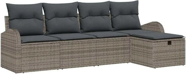 vidaXL Garten-Sofa-Set aus Poly-Rattan in Grau, 5-teilig mit 3-Sitzer-Sofa, Ottoman, Couchtisch und integriertem Kissen-Speicher - Bild 1