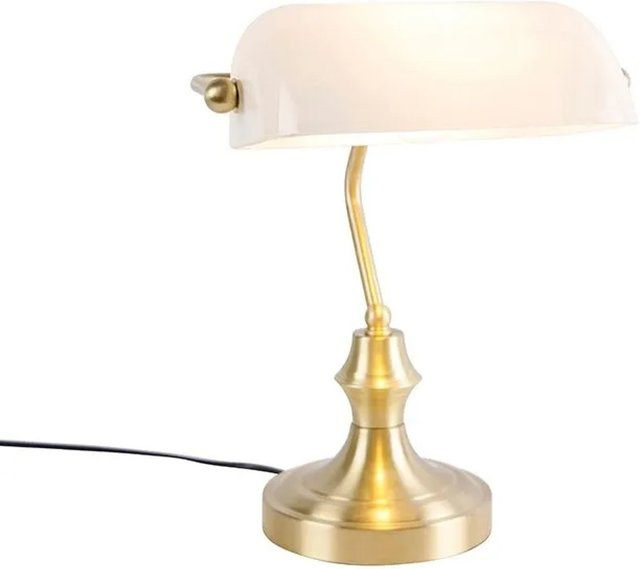 QAZQA Klassische Bankerlampe in Gold mit weißem Opalglas für Home Office und Schreibtisch - Bild 1