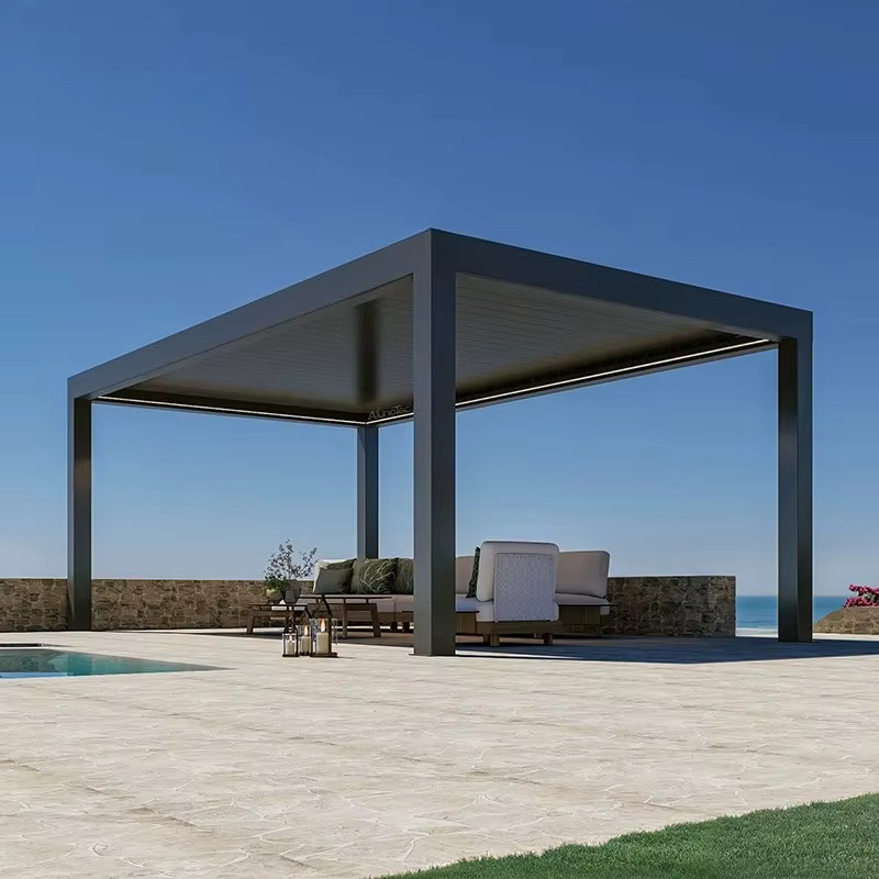 QWC Einziehbare Aluminium-Pergola mit Lamellen und Entwässerungssystem als wasserdichter Terrassensonnenschutz - Bild 3