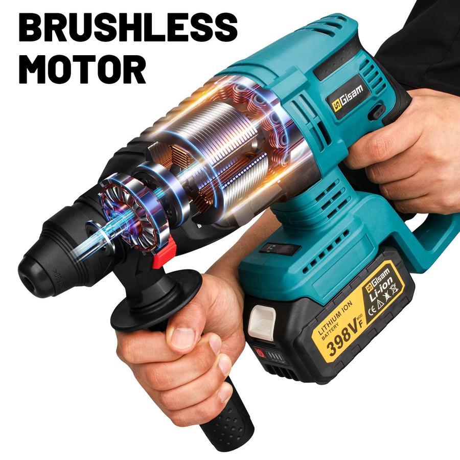Gisam Bürstloser Elektrischer Bohrhammer 26mm mit 4 Modi und 360 Grad Rotation, Akku-Schlagbohrschrauber kompatibel mit Makita 18V Akku - Bild 6