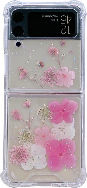 Qianliyao Handyhülle mit echten Trockenblumen und Glitzer Pailletten für Samsung Galaxy Z Flip 3 4 5 6 und Z Fold 4 5 6, transparent multicolor, weiche stoßfeste Abdeckung - Bild 1
