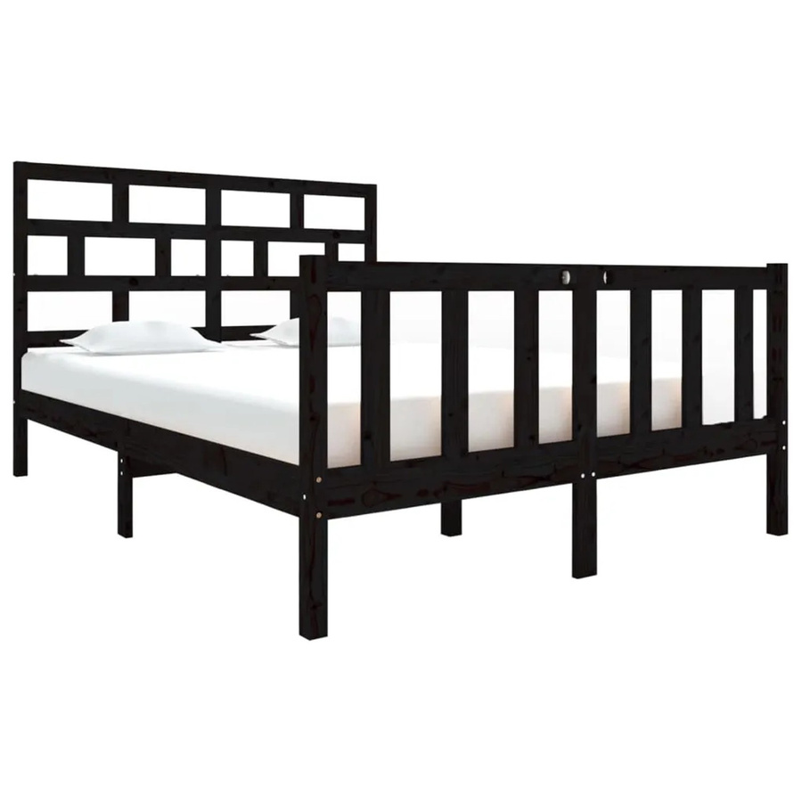 vidaXL Massivholzbett aus Kiefer in Schwarz, Modernes Doppelbett für Erwachsene, B/T/H: 140,5 x 195,5 x 69,5 cm - Bild 2