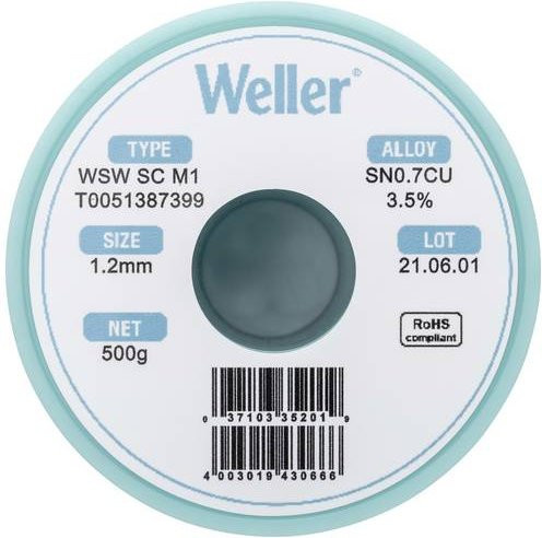 Weller Lötzinn Sn0,7Cu bleifrei, Durchmesser: 1,20 mm, 500 g - Bild 1