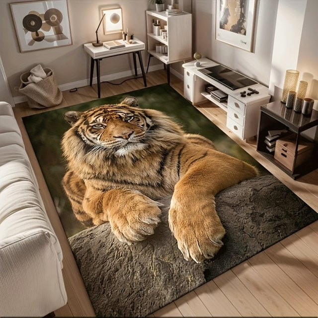VIKAMA Teppich mit Tiger-Muster in Multicolour, weiche Flanell-Bodenmatte für Wohnzimmer und Schlafzimmer, B/T: 160 x 120 cm - Bild 1