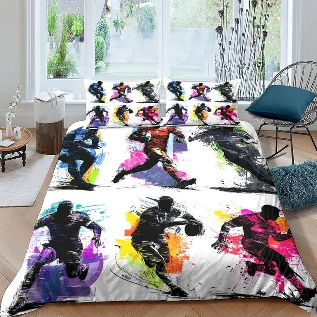 3D-Mikrofaser Rugbyball Bettwäsche-Set mit Kissenbezügen, Mehrfarbig, B/H: 100 x 135 cm - Bild 1