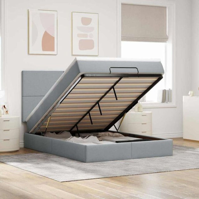 Vidaxl Ottoman Polsterbett mit Matratze und LED in Grau, B/T: 140 x 190 cm - Bild 1