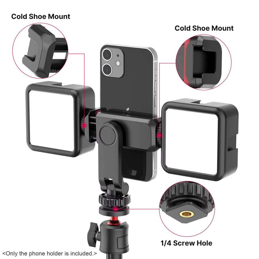 Docooler Telefonhalterung mit Klemme und 360 Grad Drehung, Smartphone-Stativhalterung mit zwei Cold-Shoe-Halterungen für Livestreaming und Videoaufnahmen, Schwarz - Bild 4