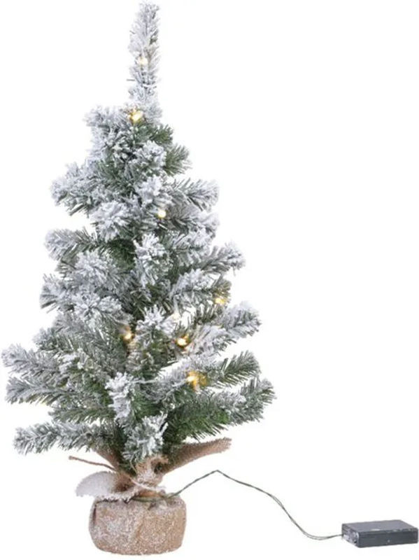Everlands Mini Weihnachtsbaum im Jutesack, Grün-Weiß, Höhe: 60 cm, mit warmweißer Beleuchtung - Bild 1