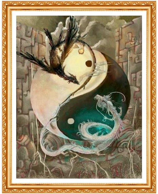 FIYO Diamant-Stickerei Yin-Yang-Drache 5D Diamant-Gemälde, mehrfarbig, B/H: 30 x 20 cm - Bild 1