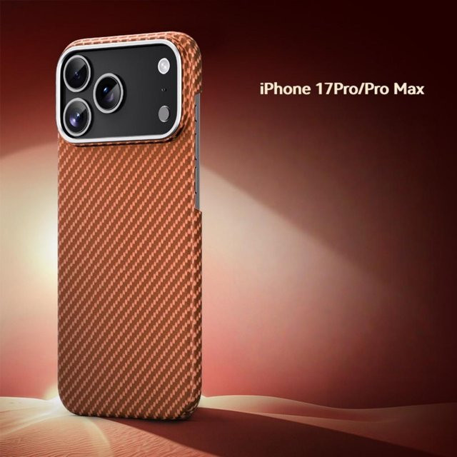 Schlanke Kevlar Carbonfaser Schutzhülle für Apple iPhone 17 16 15 14 Pro Max in Orange mit Aramidfaser und Anti-Fingerabdruck-Beschichtung - Bild 1