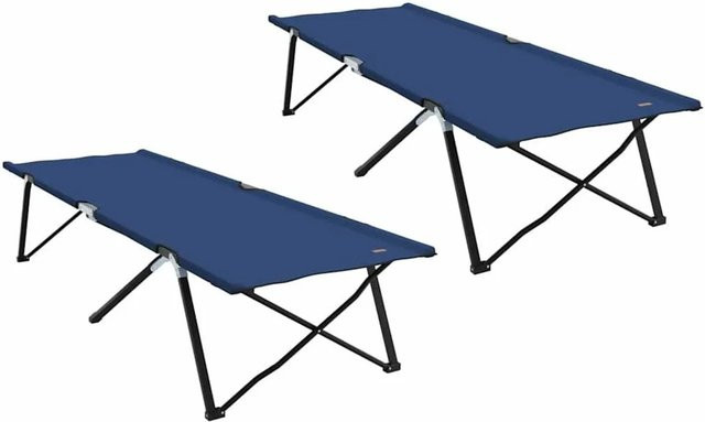2er Set vidaXL Klappbare Camping Schlafbetten aus Stahl und Oxford-Stoff in Blau, B/T/H: 76 x 206 x 47 cm - Bild 1