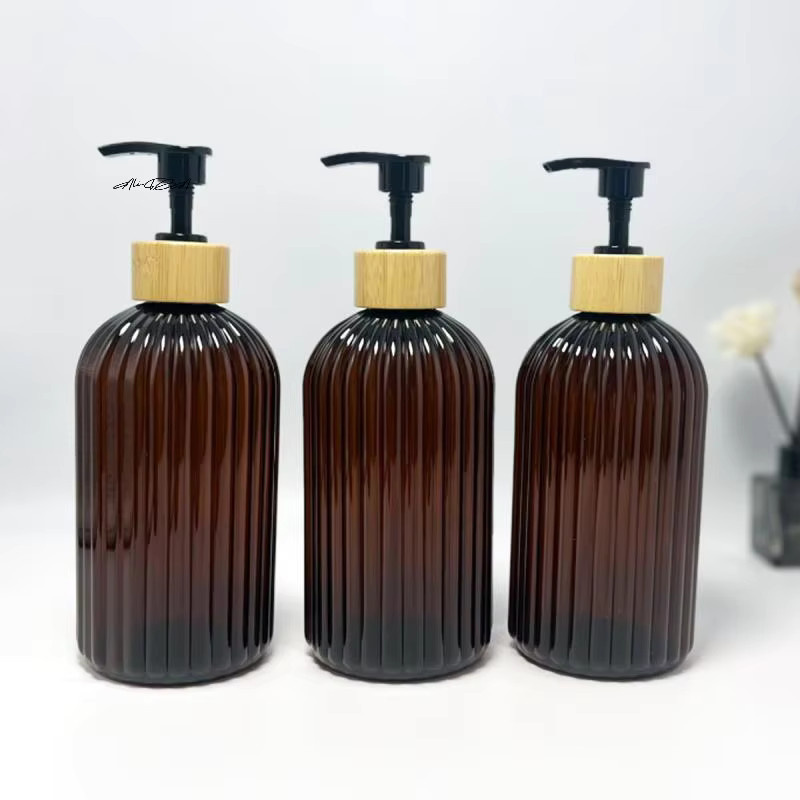 HNKMP Nachfüllbarer Seifenspender aus Glas mit Pumpe, 500 ml, Braun - Bild 3