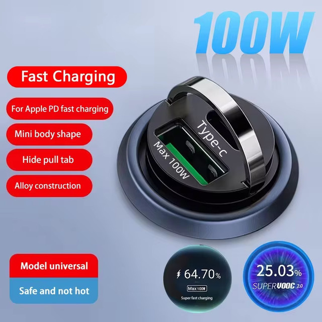 100W PD Auto-Ladegerät mit USB-C und Metall-Adapter in Schwarz - Bild 1