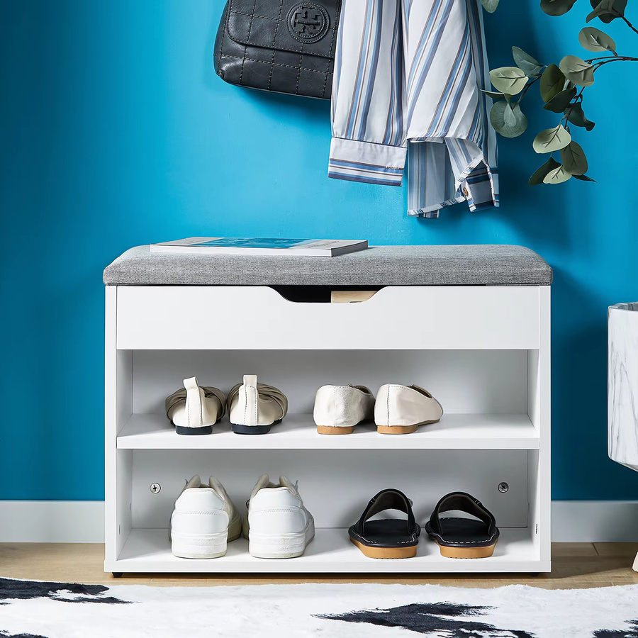 SoBuy Schuhbank FSR25-HG mit Sitzfläche und Schuhregal aus MDF in Weiß-Grau, B/T/H: 60 x 43 x 30 cm - Bild 2