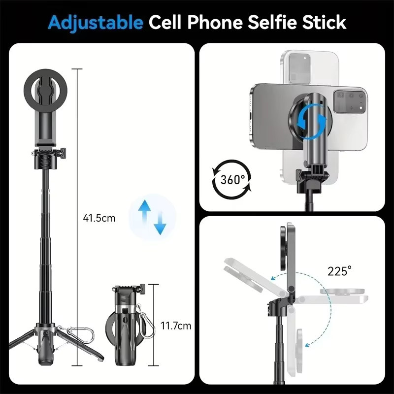 NMEGOU Mini Bluetooth Selfie-Stick und Magnetisches Stativ mit MagSafe Handyhalterung in Schwarz - Bild 1