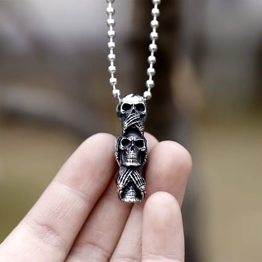 Vikingar Lin Halskette Totenkopf, Edelstahl, Silber, Unisex - Bild 3