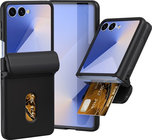 Candy Fashion Einfarbige Handyhülle für Samsung Galaxy Z Flip 7 6 5 mit Kartensteckplatz und Scharnier-Schutz Komplettpaket Anti-Drop-Schutzhülle - Bild 1