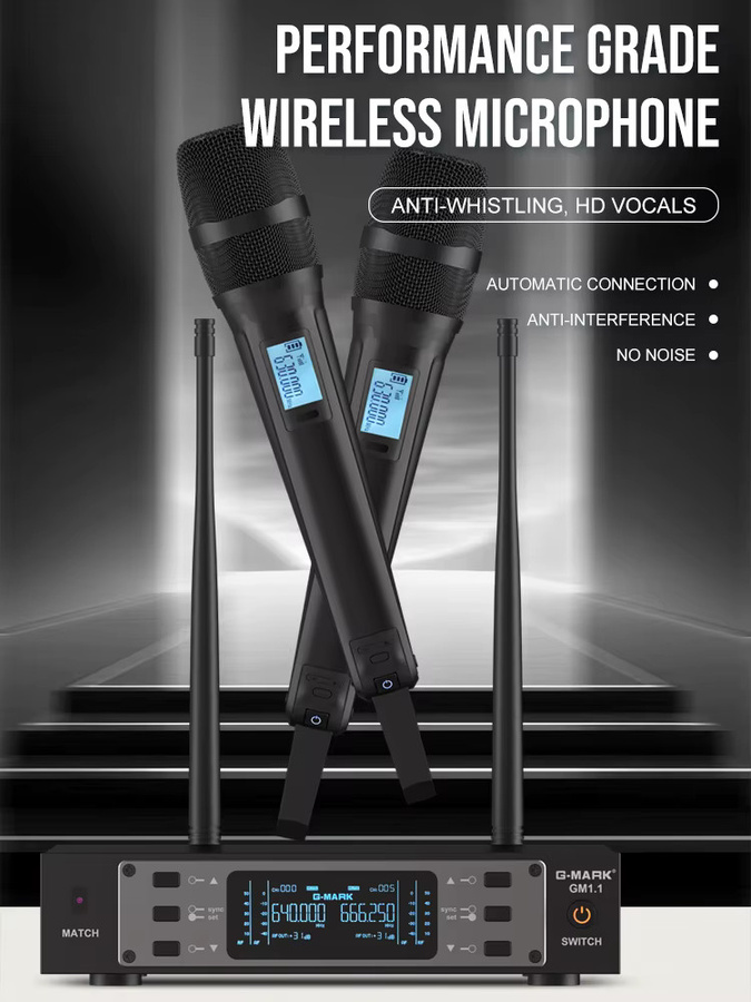 G-MARK W135G4 SKM9000 UHF-Funkmikrofon in Schwarz und Gold für Karaoke, Reden und Performances - Bild 4