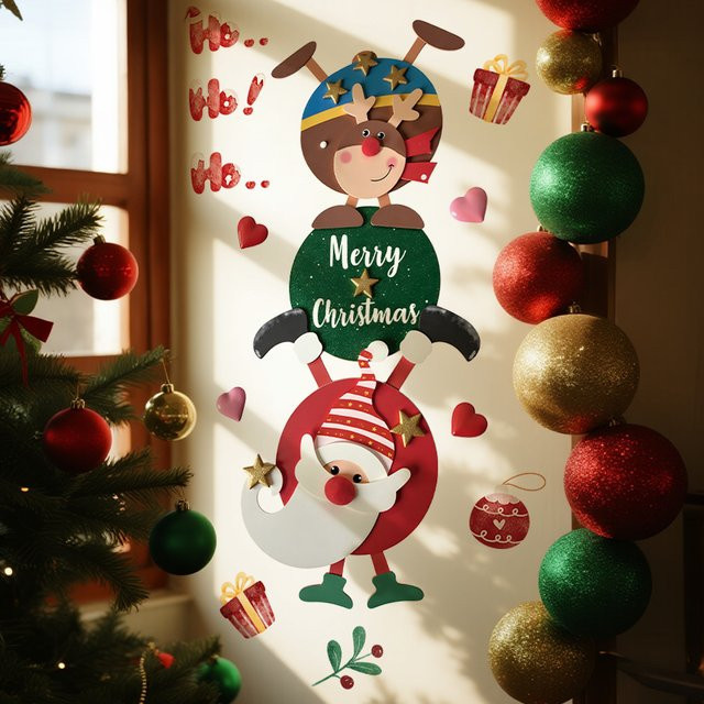 BRUP Wandaufkleber Weihnachtsmann und Rentier, Mehrfarbig, Weihnachtsdekoration für Wohnzimmer und Eingangsbereich - Bild 1