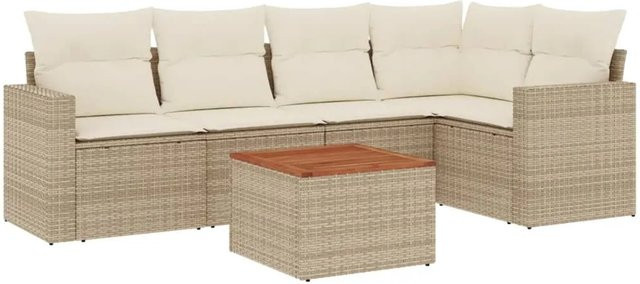 vidaXL 6-teilige Garten-Sofagarnitur aus Poly-Rattan und Akazienholz in Beige und Cremeweiß - Bild 1