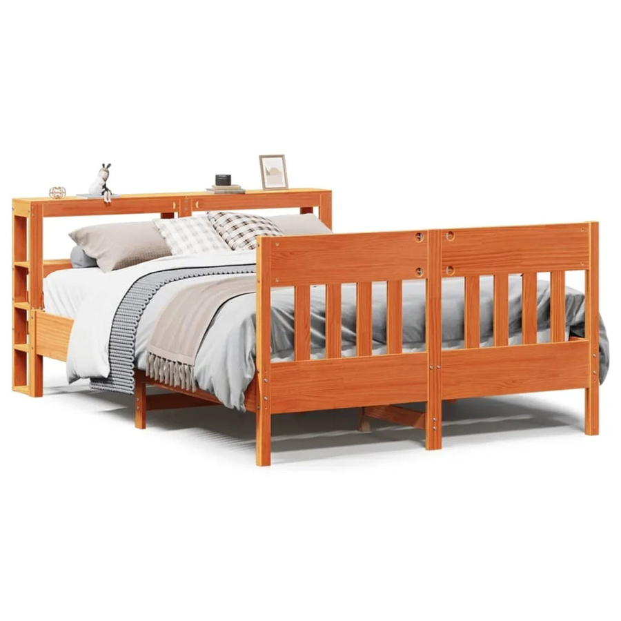 vidaXL Massivholzbett aus Kiefernholz in Wachsbraun, rustikales Bett ohne Matratze, B/T/H: 140 x 190 x 82 cm - Bild 2