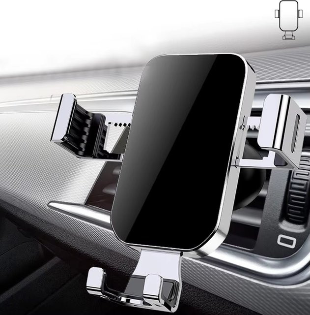 NNBILI Schwerkraft-Autohalterung aus Aluminium mit Glasbefestigung für Lüftungsschlitze, Handy-Ständer für Smartphones und GPS in Silber/Grau - Bild 1