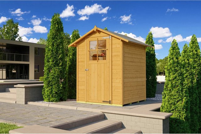 Weka Holz-Gartenhaus mit Satteldach in Eiche Hell lasiert - Bild 1