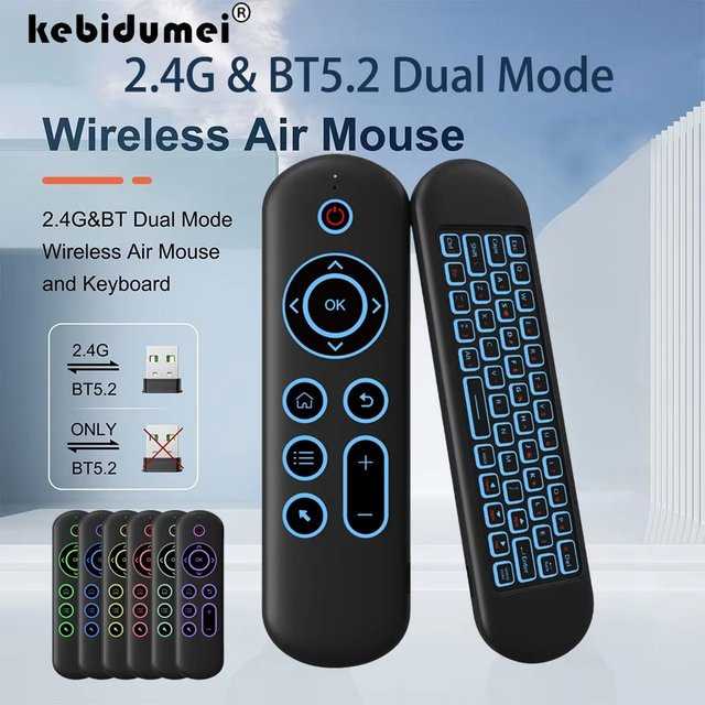 kebidumei M5 Air Mouse Ersatz-Fernbedienung, kabellose 2,4 G und Bluetooth Tastatur mit 7-farbiger Beleuchtung für Android TV Box, Schwarz/Multicolor - Bild 1