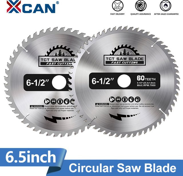 XCAN Kreissäge Klinge für Holz und Kunststoff, Hartmetall-Sägeblatt, Farbe: Silber, Durchmesser: 165 mm, Bohrung: 25,4 mm, 48/60 Zähne - Bild 1