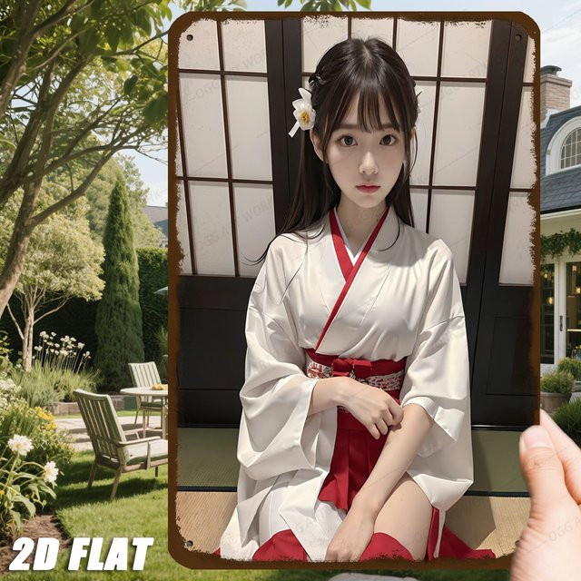 HELLOYOUNG Japanische Geisha Kimono Metall-Wandkunst mit Blumen-Motiv, Vintage Blechschild in Mehrfarben, Breite: 20,32 cm, Höhe: 30,48 cm - Bild 1
