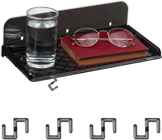 Relaxdays Bettablage aus Kunststoff in Schwarz, klappbar mit 5 Haken, B/T/H: 30 x 8,5 x 15,5 cm - Bild 1