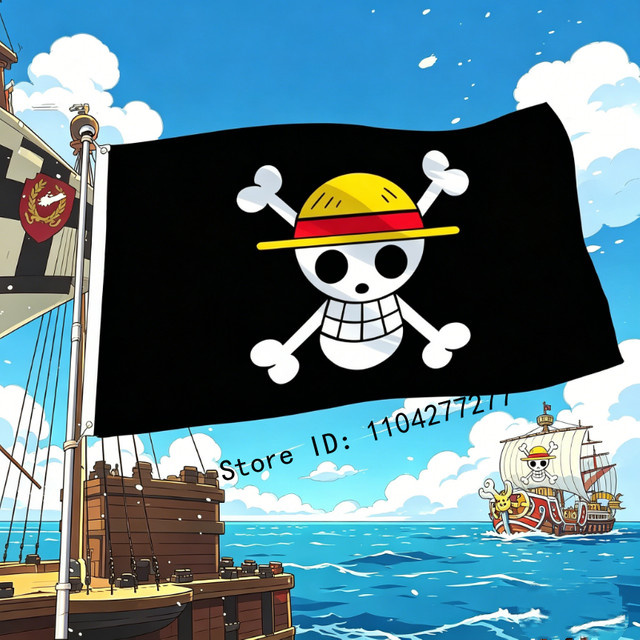 Bandai One Piece Luffy Strohhut-Piratenflagge Jolly Roger Totenkopf-Banner Schwarz, B: 150 cm, H: 90 cm - Bild 1