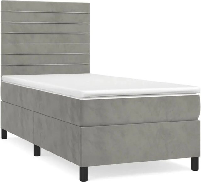 vidaXL Boxspringbett mit Matratze in Hellgrau aus Samt, Hybrid-Design mit Taschenfederkern, B/T/H: 100 x 200 x 128 cm - Bild 1