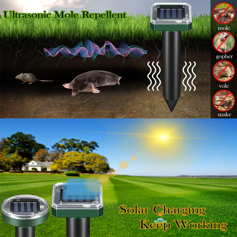 DOUWENXI Solar Ultraschall Maulwurf und Wühlmausabwehr Set, 2 Stück wasserfeste Sonic Repeller für den Außenbereich - Bild 3