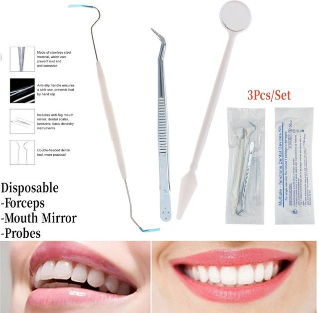 Einweg-Zange und Mundspiegelsonden, dreiteiliges Dental-Set für die Mundreinigung - Bild 1