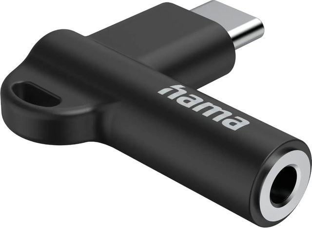 Hama Aux-Adapter USB-C auf 3,5 mm Klinke mit 90 Grad Winkelstecker in Schwarz - Bild 1