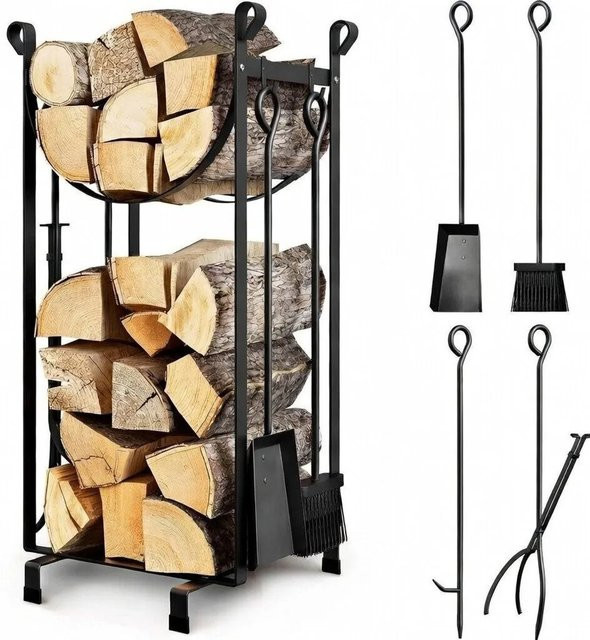 BLACK OAK Kaminholzständer JACINTO – Modernes Kaminholzregal aus pulverbeschichtetem Stahl in Schwarz für den Innenbereich - Bild 1