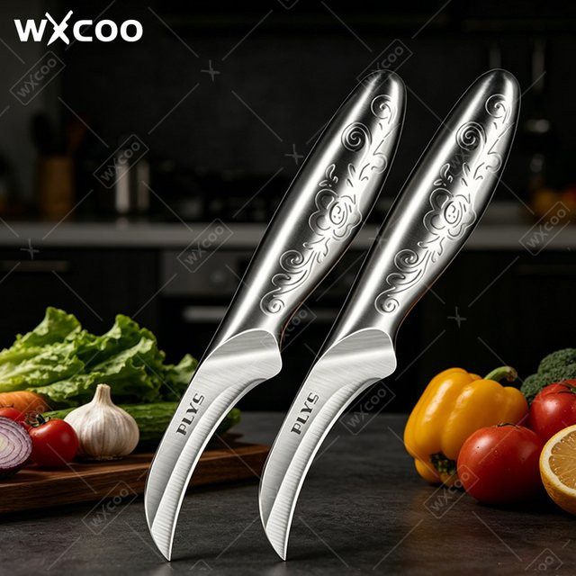 WXCOO 2-in-1 Multifunktionales Küchenmesser aus Edelstahl in Silber mit integriertem Flaschenöffner für Obst und Melonen - Bild 1