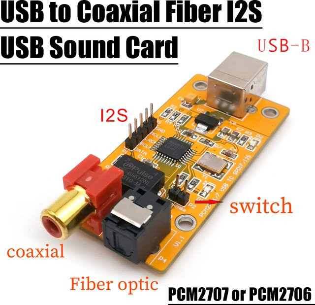 USB Soundkarte mit PCM2706 DAC Chip als HIFI Decoder für Koaxial, Faser und I2S zur Audio-Verstärkung - Bild 1
