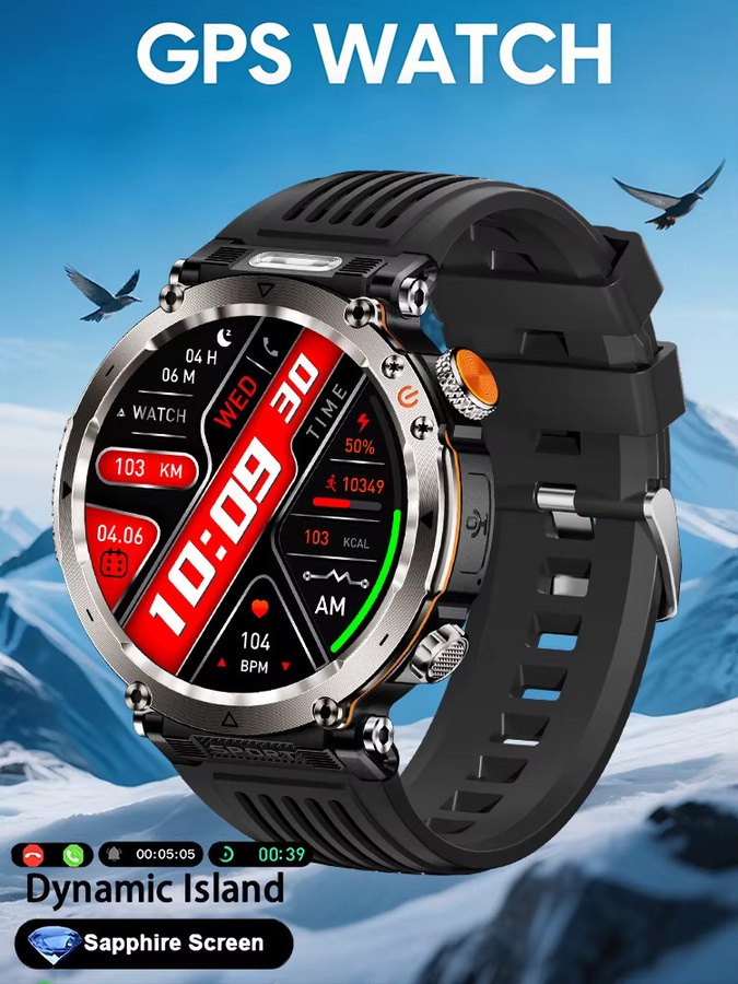 HT30 Smartwatch in Schwarz mit AMOLED Display, GPS, Kompass und 5ATM Wasserdichtigkeit für Outdoor-Sport sowie Herzfrequenzmessung - Bild 6