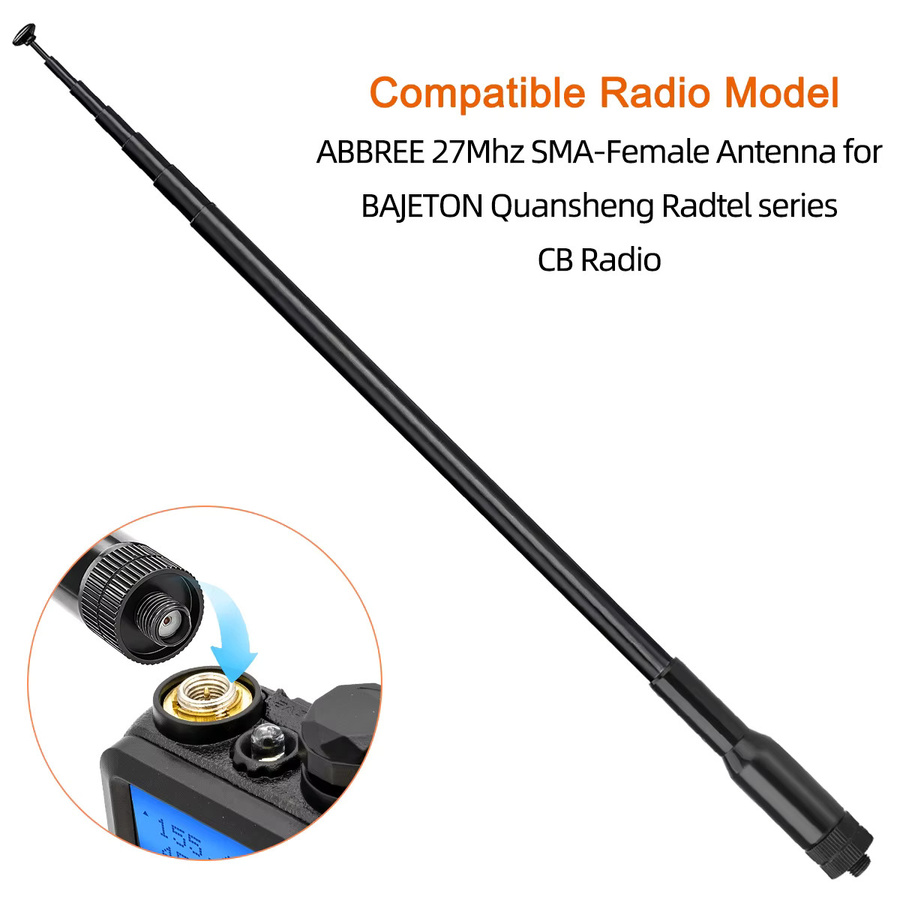 ABBREE Teleskopantenne für CB Radio 27 MHz mit SMA-Female/BNC High Gain Kommunikation für Baofeng Quansheng UVK5 TK11 Walkie Talkie in Schwarz - Bild 2