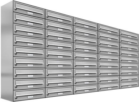 AL Briefkasten für 45 Parteien, Aufputzmontage, silberfarben, B/H/T: 191,5 x 103,5 x 27,5 cm - Bild 1