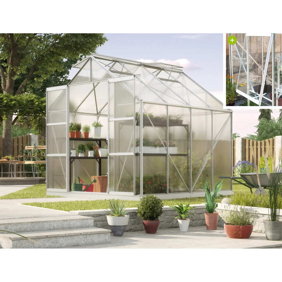 Vitavia Gewächshaus Jupiter 6700 aus Aluminium Eloxiert in Silber mit 4 mm Polycarbonat Hohlkammerplatten und Doppelschiebetür - Bild 5