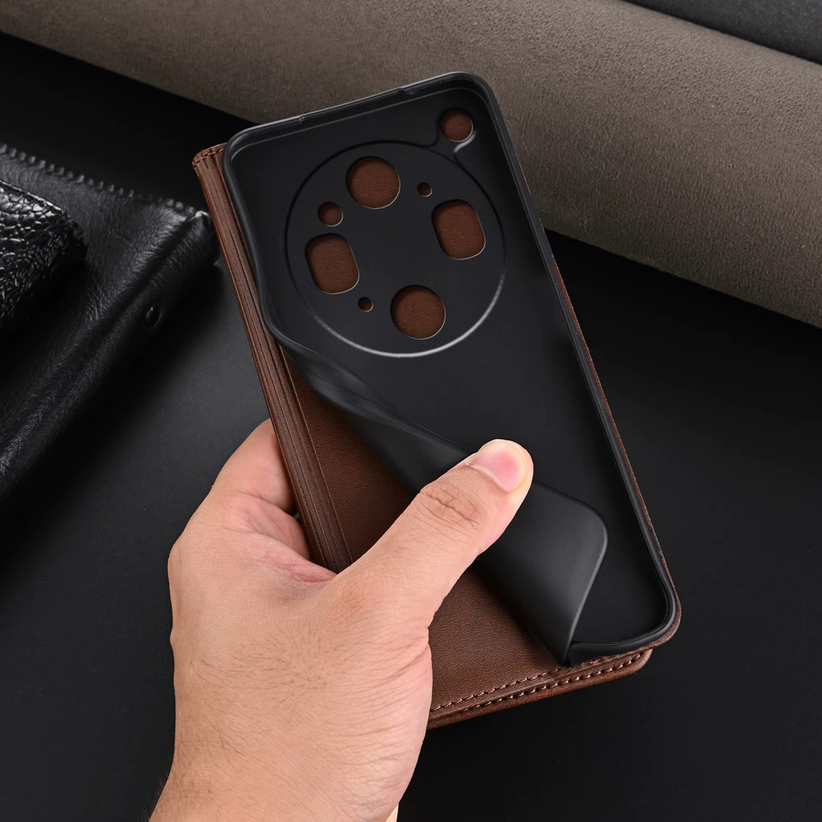 EUCAGR Luxuriöse stoßfeste Handyhülle aus PU-Leder mit Kabelschlitzhalter für Oppo Find X9s Pro, X9Pro und X9 Ultra in Schwarz oder Braun - Bild 3