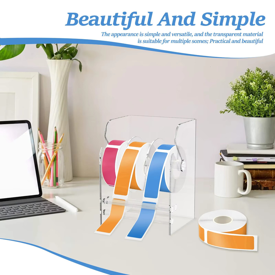 Transparenter Etikettenspender aus Acryl mit 3/4 Gitter-Design als Mehrzweck-Rollenhalter und Organizer für Aufkleber und Klebeband - Bild 2
