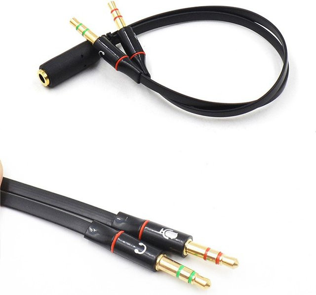 KOQZM 3,5mm TRRS Adapter Schwarz: 4-polige Buchse auf zwei 3-polige Stecker für Stereo-Audio und Mikrofon - Bild 1