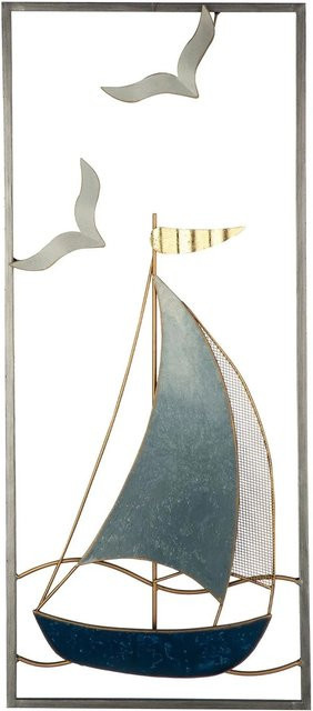 Gilde Wandrelief Sailing in Blau Weiß Gold, maritimes Metall-Wandrelief, B: 61 cm, H: 25 cm - Bild 1