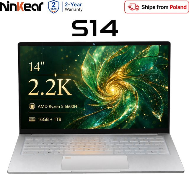Ninkear S14 Ultraleichtes Notebook in Silber mit AMD Ryzen 5 6600H, 14 Zoll 2.2K IPS Display, 16GB RAM, 512GB SSD, Windows 11 und WiFi 6 - Bild 1
