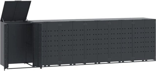 vidaXL Mülltonnenbox für 6 Tonnen aus pulverbeschichtetem Stahl in Anthrazit, B/T/H: 414 x 79 x 117 cm - Bild 1